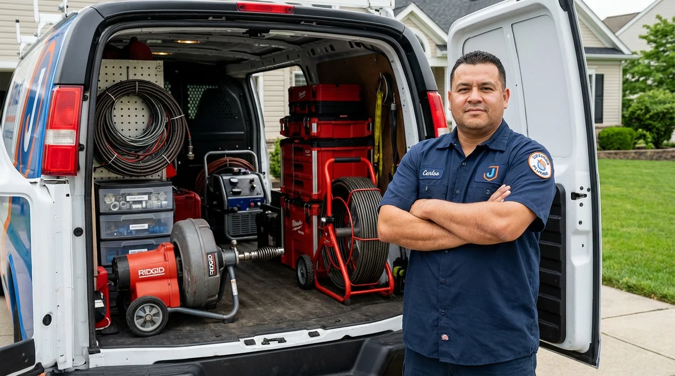 Professional drain cleaning equipment and Johns Plumbing LLC plumber in Delcambre